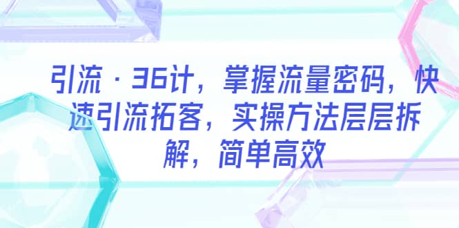 引流·36计，掌握流量密码，快速引流拓客，实操方法层层拆解，简单高效-66免费源码网