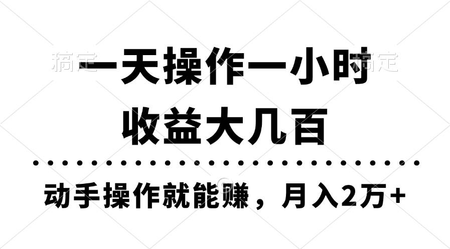 一天操作一小时，收益大几百，动手操作就能赚，月入2万+教学-66免费源码网