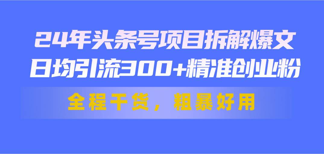 24年头条号项目拆解爆文，日均引流300+精准创业粉，全程干货，粗暴好用-66免费源码网