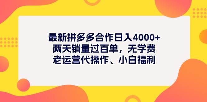 最新拼多多项目日入4000+两天销量过百单，无学费、老运营代操作、小白福利-66免费源码网