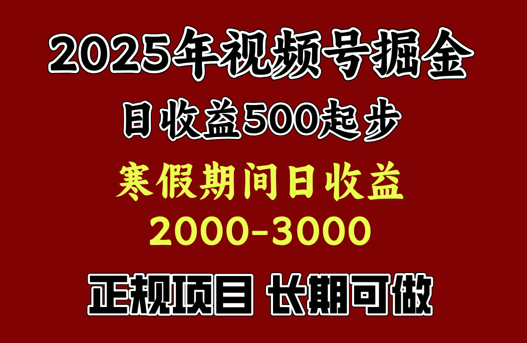 最新视频号项目，单账号日收益500起步，寒假期间日收益2000-3000左右，-66免费源码网