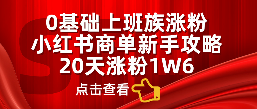 小红书商单新手攻略，20天涨粉1.6w，0基础上班族涨粉-66免费源码网